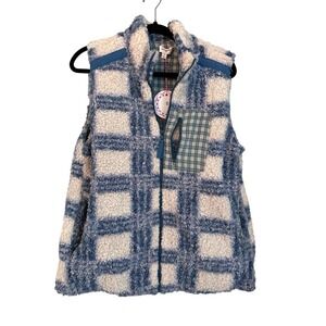 UMGEE Women's Plaid Sherpa Zip Vest Medium NWT Boho Trendy
